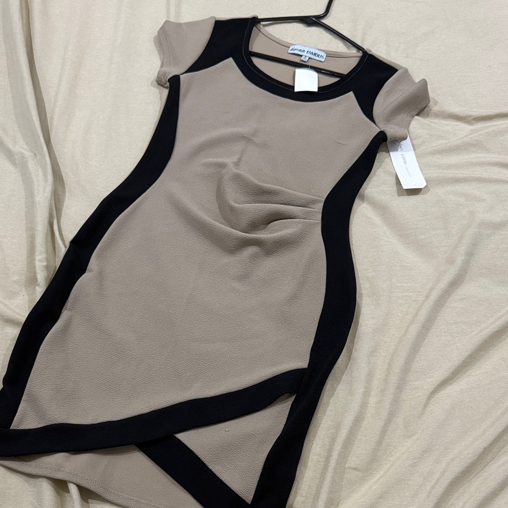 Aa Studio Elegant Tan and Black Mini Dress